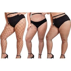 🌙 B27 - Buauty 3 PCS Black Fishnet Stockings, Ladies Plus Size One Size Fit All